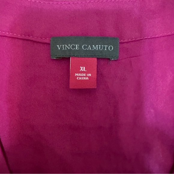 Vince Camuto Rumpled Satin Sleeveless V Neck Blouse XL Hot Pink - Picture 3 of 7